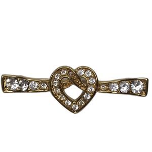 Vintage Napier Brooch Pin Goldtone w Clear Rhinestones Bow Heart Shaped